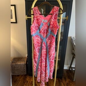 Double D Ranch Vibrant red and grey lace Patterned Midi Dress